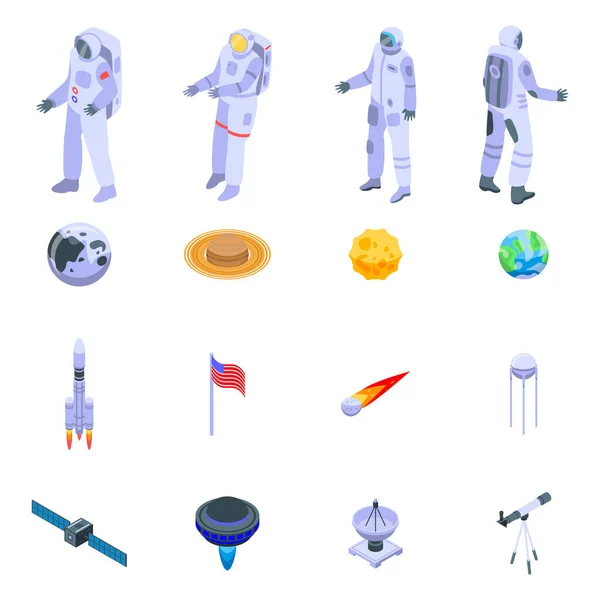 Astronaut icons set, isometric style — Stock Vector