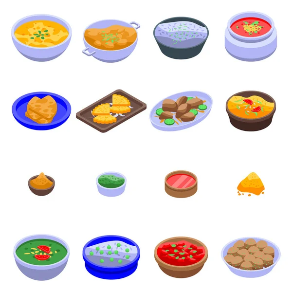 Indian cuisine icons set, isometric style — Stock Vector