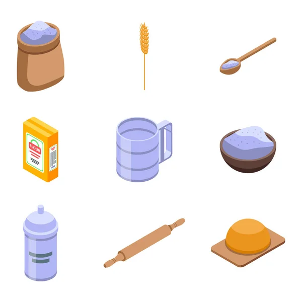 Set di icone di farina, stile isometrico — Vettoriale Stock