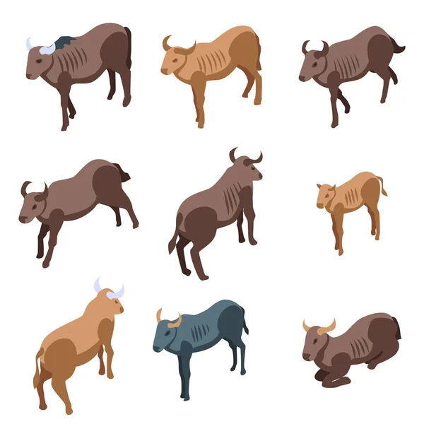 Conjunto de ícones Wildebeest, estilo isométrico — Vetor de Stock