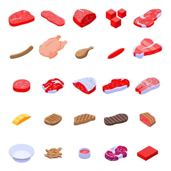 Conjunto de ícones de carne, estilo isométrico — Vetor de Stock