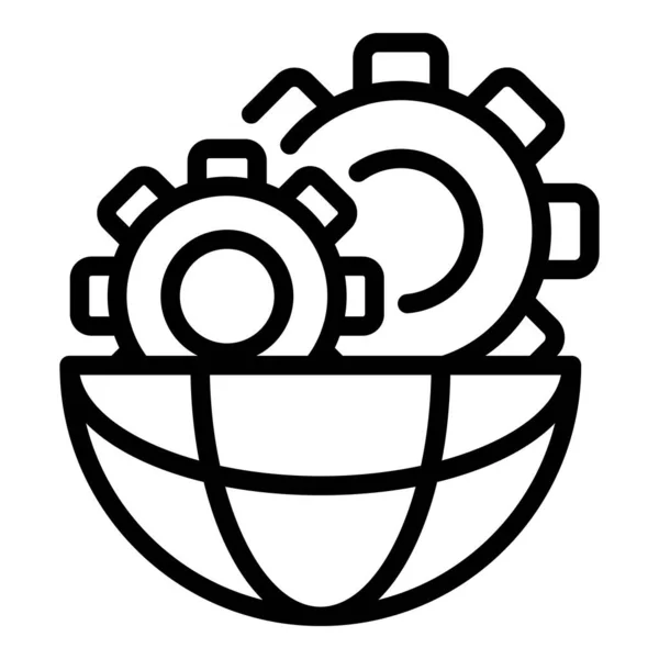 Icône du système mondial d'engrenages, style contour — Image vectorielle