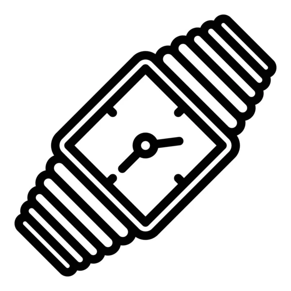 Metalen handhorloge icoon, omtrek stijl — Stockvector