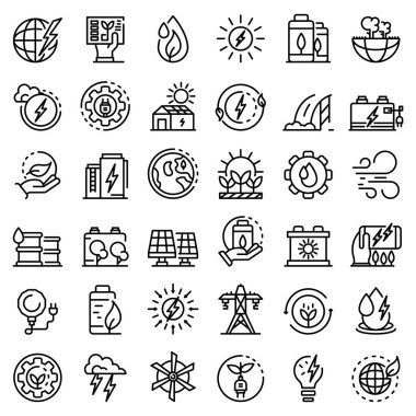 Temiz enerji Icons set, anahat stili