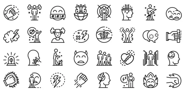 Conjunto de ícones de raiva, estilo esboço —  Vetores de Stock