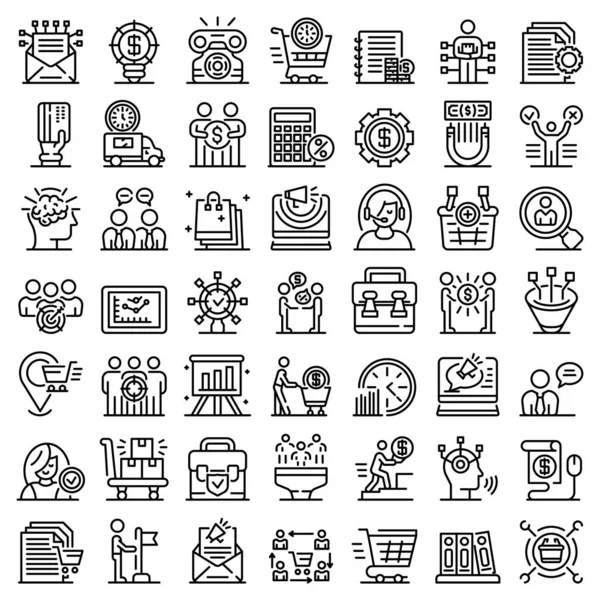 Conjunto de iconos del Administrador de compras, estilo de esquema — Archivo Imágenes Vectoriales