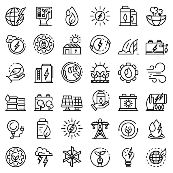 Clean energy icons set, outline style — Stock Vector