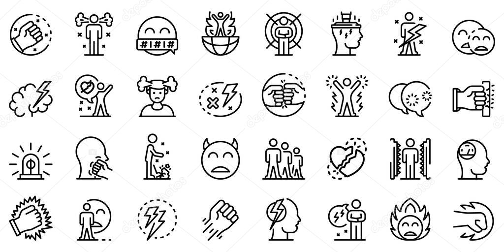 Rage icons set, outline style