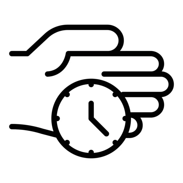 Clock on the palm icon, outline style — Stock Vector