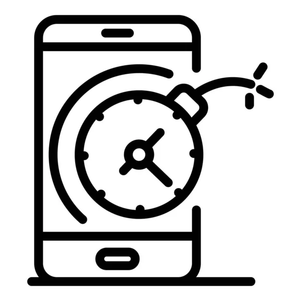 Smartphone e icona bomba a orologeria, stile contorno — Vettoriale Stock