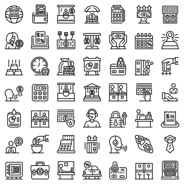 Conjunto de iconos de cajero de banco, estilo de esquema — Archivo Imágenes Vectoriales