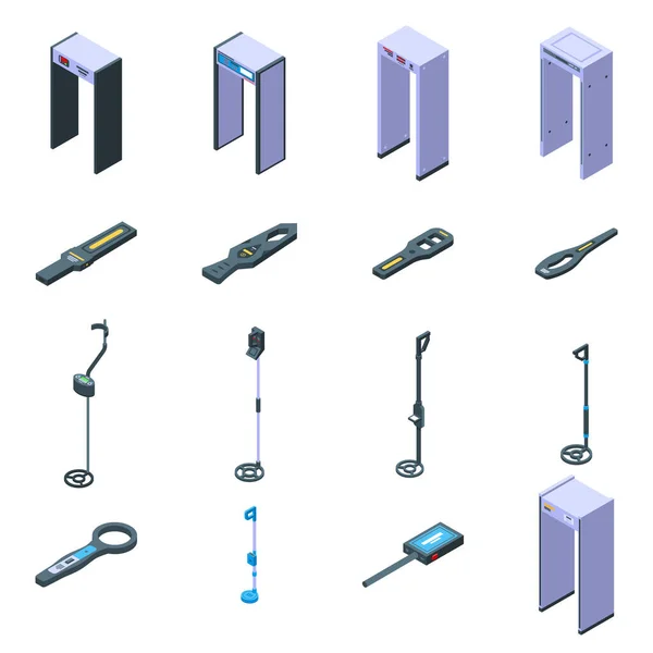 Ensemble d'icônes de détecteur de métaux, style isométrique — Image vectorielle