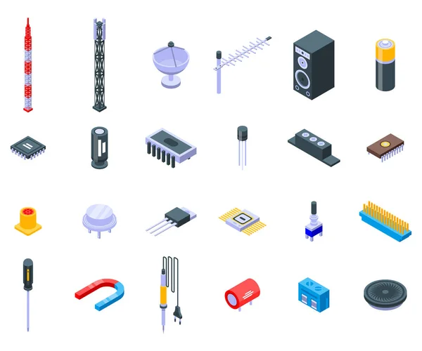 Conjunto de iconos de ingeniero de radio, estilo isométrico — Vector de stock