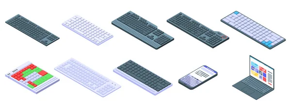 Conjunto de ícones de teclado, estilo isométrico — Vetor de Stock