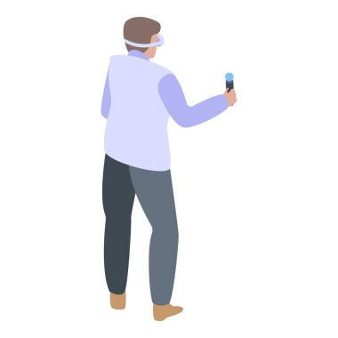 Çocuk oyun kulaklığı takıyor, izometrik tarzda.