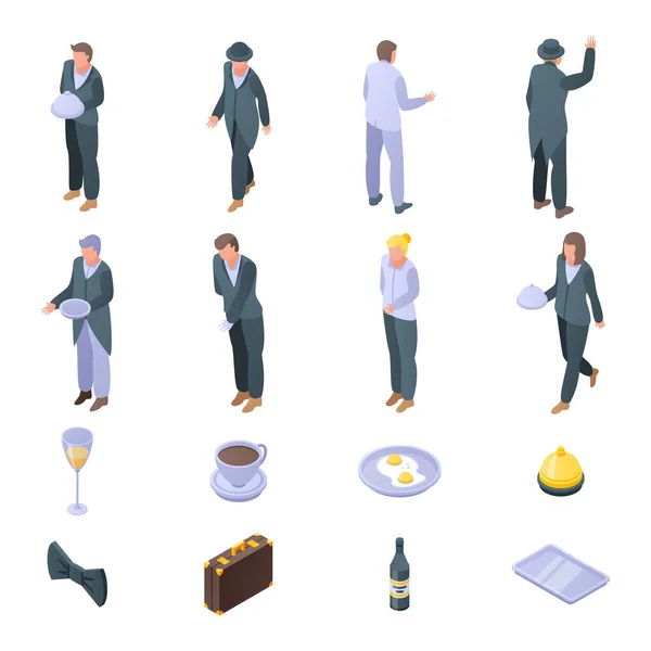 Butler icons set, isometric style — Stock Vector