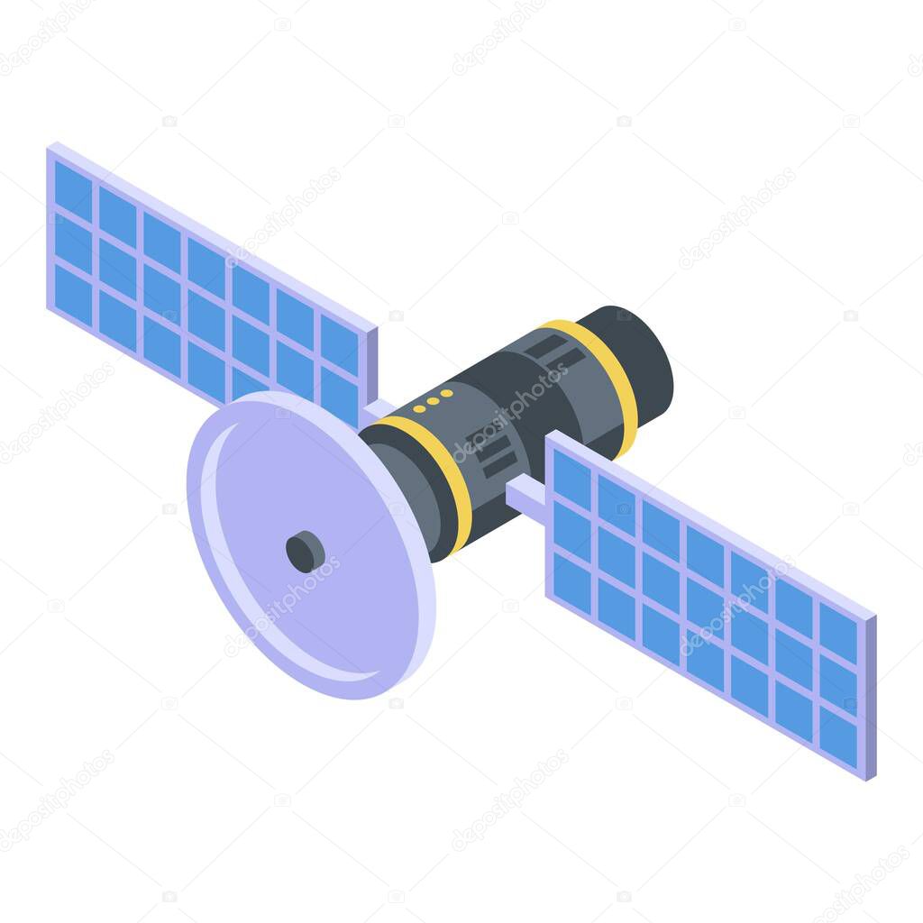 Communication space satellite icon, isometric style