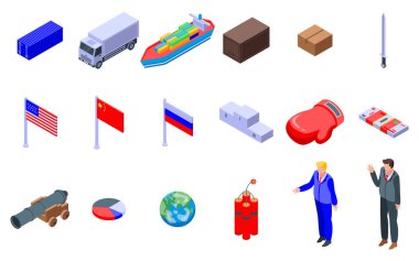 Ticaret savaş simgeleri ayarlandı, izometrik biçim