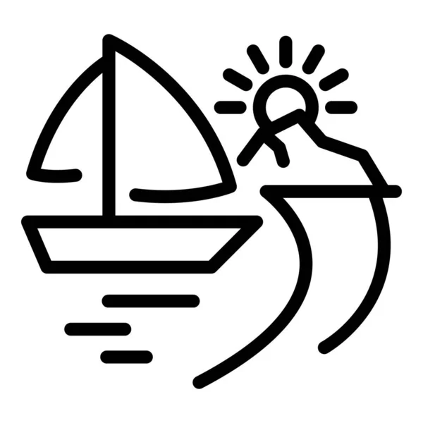 Yacht sur la plage icône, style contour — Image vectorielle