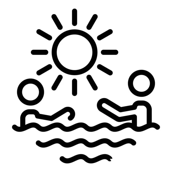 Crianças nadando no ícone da praia, estilo esboço — Vetor de Stock