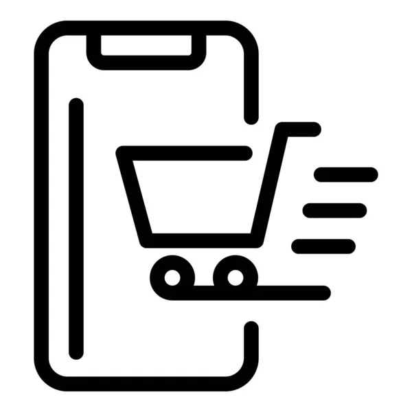 Snel smartphone shopping icoon, outline stijl — Stockvector