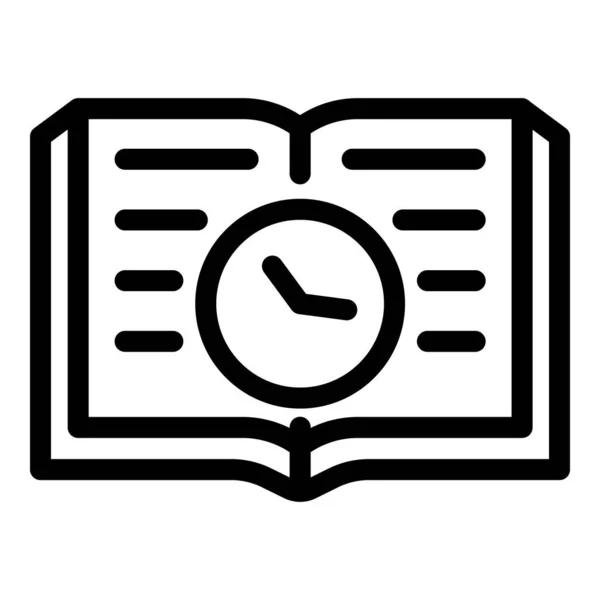 Abrir libro e icono de tiempo, estilo de esquema — Archivo Imágenes Vectoriales