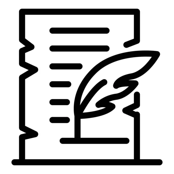 Pergament och fjäder ikon, kontur stil — Stock vektor