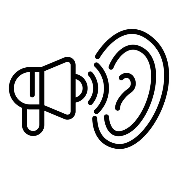 Icono de megáfono y oído, estilo de contorno — Vector de stock