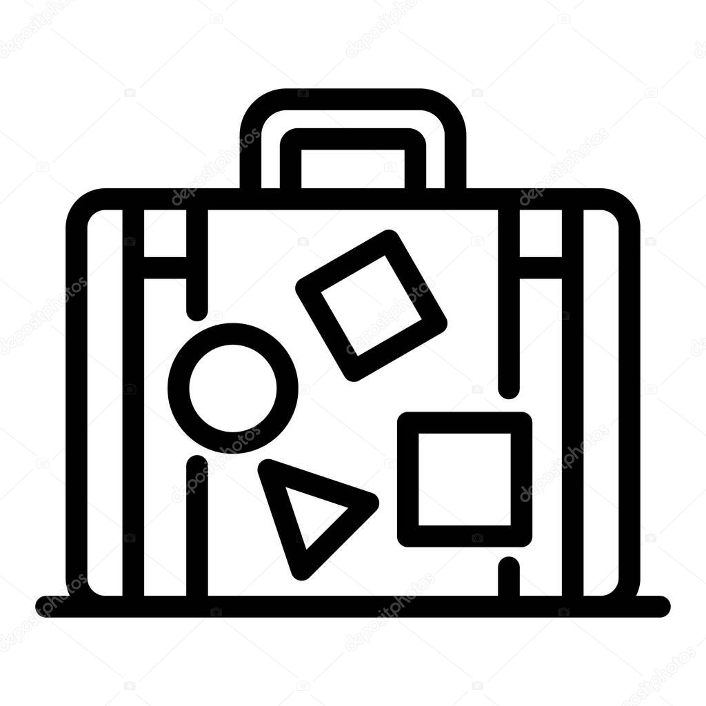Suitcase with stickers icon, outline style