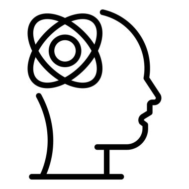 Baş simgesinde yörüngeleri olan atom, özet biçimi