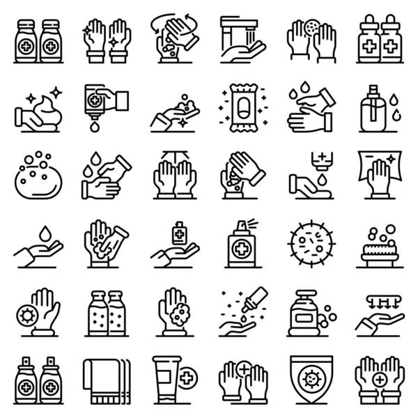 Antiseptic icons set, outline style — Stock Vector