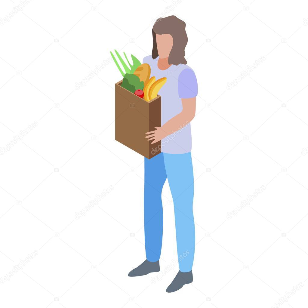 Volunteer buy food for help icon. Isometric of volunteer buy food for help vector icon for web design isolated on white background