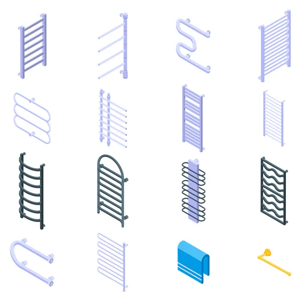 Ensemble d'icônes de porte-serviettes chauffant, style isométrique — Image vectorielle