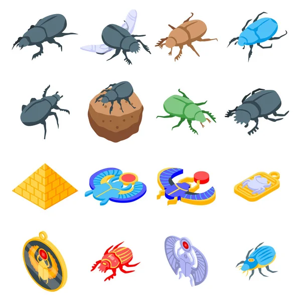 Scarab beetle icons set, isometric style — Stock Vector