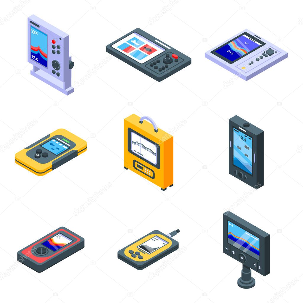 Echo sounder icons set. Isometric set of echo sounder vector icons for web design isolated on white background