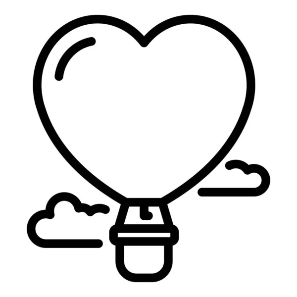 Kalp sıcak hava balonu ikonu, taslak biçimi — Stok Vektör