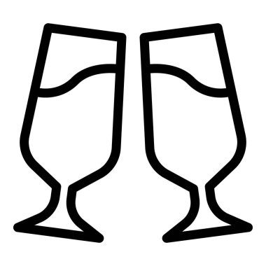 İki şarap kadehi ikonu, taslak tarzı.
