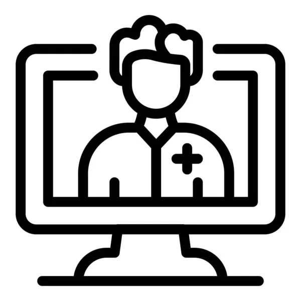 Icône médecin à l'écran, style contour — Image vectorielle