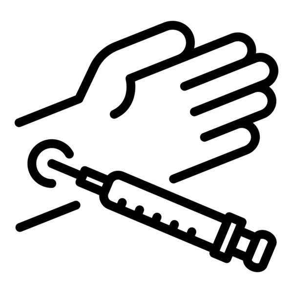 Iniezione nell'icona della mano, stile di contorno — Vettoriale Stock