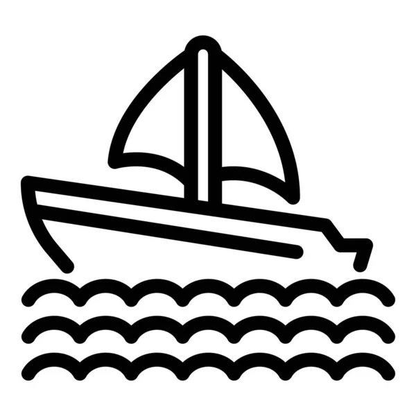 Корабль на волнах иконка, стиль контура — стоковый вектор