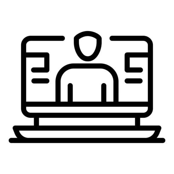 Persona sull'icona dello schermo del computer portatile, stile contorno — Vettoriale Stock