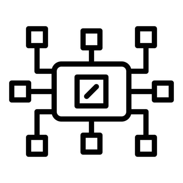 局域网图标上的计算机，轮廓风格 — 图库矢量图片