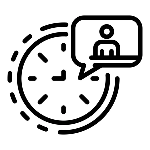 Clock and man in chat bubble icon, outline style — Stock Vector