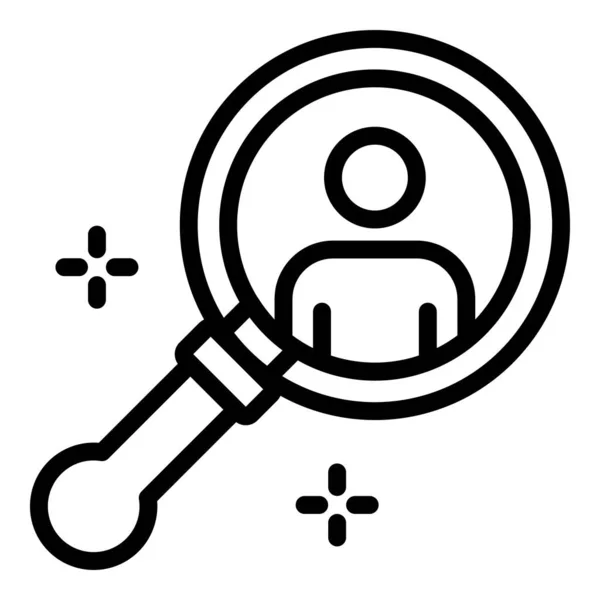 Man in a magnifier icon, outline style — Stock Vector