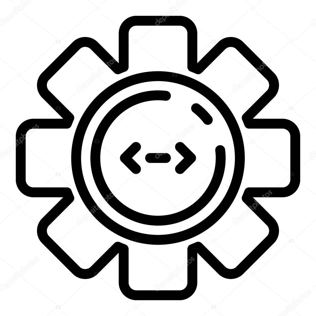 Code in circle cogwheel icon, outline style