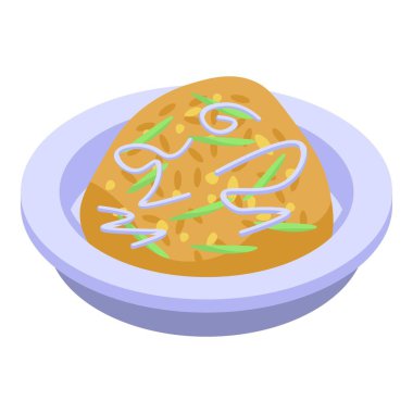 Tayland yemeği kahverengi pirinç ikonu, izometrik stil.