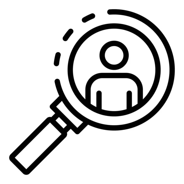 Man under magnifier icon, outline style - Stok Vektor