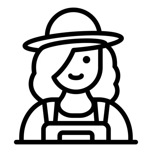Mujer feliz agricultor icono, esquema de estilo — Vector de stock