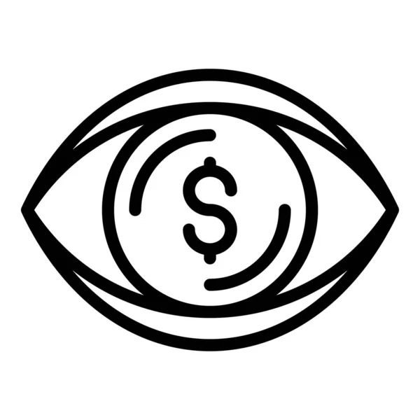 Dolar znak v oku ikona, obrys styl — Stockový vektor