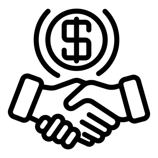 Dollar sign handshake icon, outline style — Stock Vector